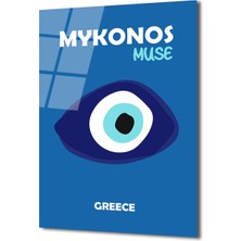 GLAZELLA Mykonos Muse Nazar Boncuğu Temalı Mavi Cam Tablo