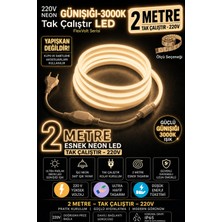 Econa 2 Metre 220V Neon LED Şerit Günışığı (3000K) - Tak Çalıştır Set - Fişli Trafo Gerektirmez Esnek LED