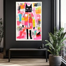 GLAZELLA Neşeli Kedi Soyut Sanat Cam Tablo - Modern Duvar Dekoru