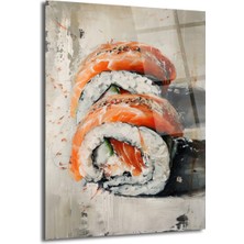 GLAZELLA Somon Sushi Modern Sanat Cam Tablo - Japon Lezzeti Duvarınızda