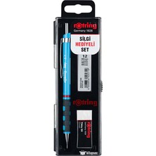 Rotring Tikky Mekanik Kurşun Kalem Seti Uç ve Silgi ile 0.7 mm Mavi Renkli Ergonomik Tasarım