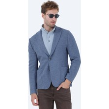 Mavi Düz Modern Fit Yün Karışımlı Örme Ceket