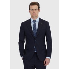 Ramsey Lacivert Çizgili Zeroweight Slim Fit Yün Karışımlı Takım Elbise