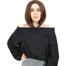 Kahkülsüz Düz Kısa Fiber Sentetik Peruk / Kahve Karamel