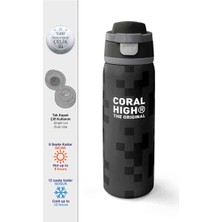 Coral High Blok Desenli Siyah Çelik Termos Matara 800 ml 38554