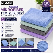 Muggio 40X40 Mikrofiber Temizlik Bezi 40 gr 4'lü Set | Oto Mutfak Cam Bezi Iz Tüy Hav Bırakmaz