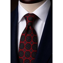 Kravatkolik Kırmızı Motif Desen Italyan Ipek Kravat İK2498