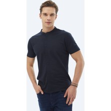 Kip Lacivert Düz Regular Fit Kısa Casual Gömlek