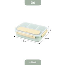 GENC DIJITAL BASKI Kaşık Çatallı Lunch Box Sızdırmaz Contalı Kapaklı 4 Bölmeli Beslenme Kabı - Pembe