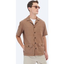 Kip Fındık Düz Regular Fit Kısa Dokuma Overshirt