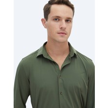 Kip Haki Regular Fit Uzun Casual Gömlek