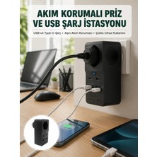 Savarga Isıya Dayanıklı Pc Gövdeli Akım Korumalı Priz 4 USB Yeni Nesil