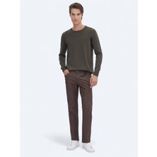 Kahverengi Dokuma Slim Fit Casual Pamuk Karışımlı Pantolon