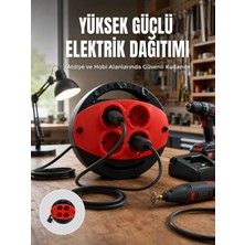 Savarga 5 Metre Uzatma Kablolu 4 Prizli Makara Kırmızı
