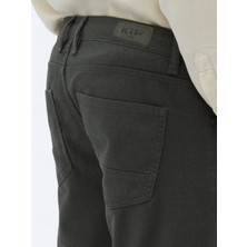 Kip Haki Dokuma Slim Fit Casual Pamuk Karışımlı Pantolon
