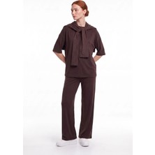 Cemo Modalı Kadın Şal Detaylı Oversize Tişört Pantolon Takım