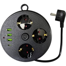 İlk El Grup 3 Lü Akım Korumalı Priz Makaralı Anahtarlı 16A 4000 Watt 3 x USB - 1 Type-C 3395 Iegtgrs-34