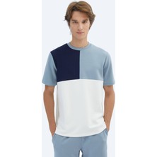Mavi Düz Bisiklet Yaka T-Shirt