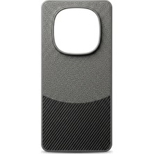 Camkapak Aksesuar Redmi Note 14  Pro ( 5g-4g) Deri Desenli Gri Kılıf