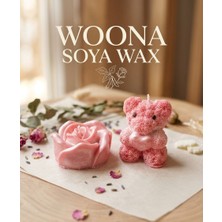 Woona Doğal Soya Wax Pembe Ayıcık ve Gül Mum Seti - Vanilya & Gül Kokulu El Yapımı Doğal Soya Wax Premium Kokulu Mum Seti