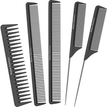 Hsc Bilişim Salon Stil Tarakları | 5 Parça | Profesyonel Siyah Karbon Fiber Saç Tarakları | Dolaşan Tarak | Far
