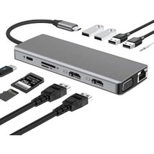 Hsc Bilişim 12IN1 Dock Station 2 Adet 1000 Mbps Adaptörü USB 3.0 VGA RJ45 Pd Içi