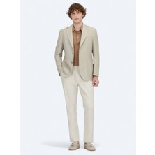 Kip Açık Bej Düz Modern Fit Yün Karışımlı Ceket