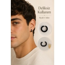 Sacce Scarves & Accessories Deliksiz Siyah Çelik Halka Küpe ve Ear Cuff Sıkıştırmalı Erkek Küpe 1 Adet