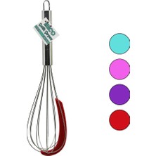 Livenda Krom Saplı Çelik Metal Çırpıcı - Renkli Silikon Kazıyıcılı - 30 cm