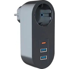 Tekli Akım Korumalı 2 Adet USB 1 Adet Type-C Girişli Priz 3400 Midastech