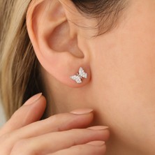 Nox Jewelry 14 Ayar Altın Kaplama Gümüş Zirkon Taşlı Kelebek Küpe - ES00115
