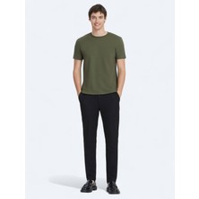 Haki Düz Bisiklet Yaka %100 Pamuk T-Shirt