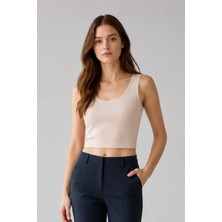 Sanem Tekstil Crop Askılı Atlet-Ten Rengi