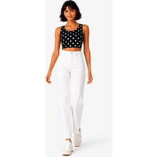 Sanem Tekstil Puantiyeli Askılı Crop-Siyah