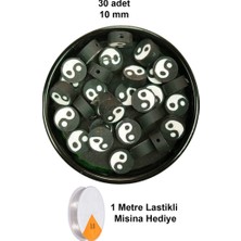 Royaleks Group 30 Adet 10 mm Polimer Kil Fimo Boncuk Takı Bileklik + 1 Metre Lastikli Misina Hediye - Yin Yang