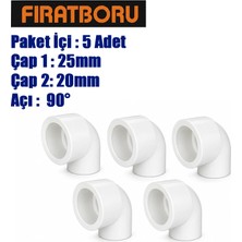 Fırat 25MM*20MM*90° Redüksiyon Dirsek, Pprc 25*20*90 Redüksiyon Dirsek, 5 Adet, 7B24025020