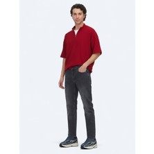 Kip Gri Slim Fit Denim Pamuk Karışımlı Pantolon