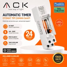 Ack Otomat Tipi Zaman Saati 24 Saat Programlanabilir | 16A 240V | Dın Ray Tipi Timer | Günlük Program, Manuel Mod, Enerji Tasarrufu