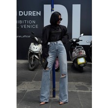 Aida Fashion Diz Yırtıl Wide Leg Jeans
