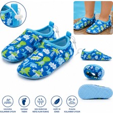 First Steps Ilk Adım First Step Çocuk Havuz ve Plaj Ayakkabısı Erkek Bebek Deniz Ayakkabısı Kaymaz Taban Hızlı Kuruyan Mavi Dinozor Desenli