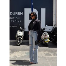 Aida Fashion Diz Yırtıl Wide Leg Jeans