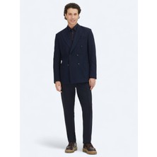 Kip Lacivert Düz Modern Fit Yün Karışımlı Ceket