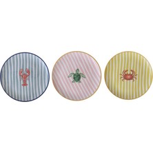 Keramika Marin Çizgili Pasta Tabak 21 cm (6'li Paket)