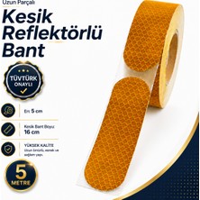 Badem10 (5 Metre) 5 cm Tüvtürk Onaylı Reflektörlü Bant Sarı Kesikli Reflektif Fosforlu Şerit Ikaz Bandı