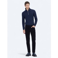 Kip Lacivert Fitilli Dokuma Slim Fit Kadife Casual Pamuk Karışımlı Pantolon