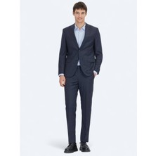 Lacivert Çizgili Modern Fit Yün Karışımlı Takım Elbise