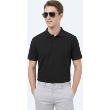 Kip Siyah Düz Polo Yaka %100 Pamuk T-Shirt