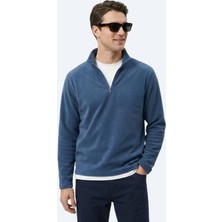 Kip İndigo Dik Yaka Düz Polar Sweatshırt