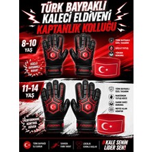 Gök Sports Türk Bayraklı Kaleci Eldiveni Futbol Kaleci Eldiveni Bilek Bandajlı Kaptanlık Kolluğu Set 11-14 Yaş