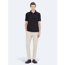 Kip Siyah Düz Polo Yaka Pamuk Karışımlı T-Shirt